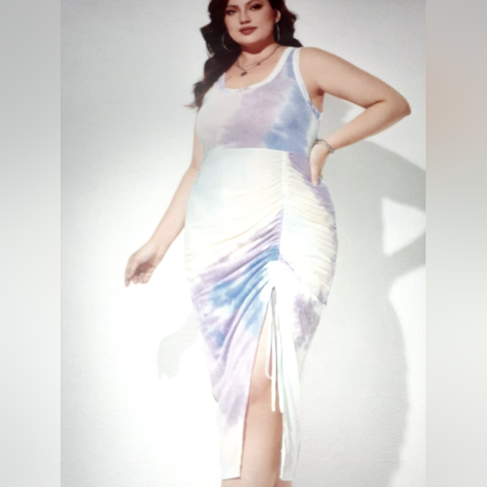 Nwt Shein Essence Tie Dye Drawstrings Ruched Dress 3xl